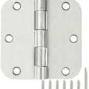 48 Pack Interior Door Hinges Brushed Nickel 3.5 Inch x 3 1/2" Rounded 5/8" Radius 3 ½"Satin Iron Bifold Residential Hinge for French Style Slab Single/Double Doors Hardware Kit Living/Bed Room