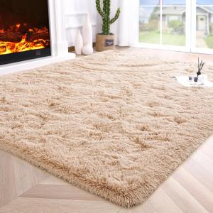 Fluffy Beige Area Rugs for Bedroom Living Room, Feet Thick Shag Throw Floor Carpet,Soft Shaggy Non-Slip Plush Dorm Nursery Kids Rug Home Decor Aesthetic, 2 Pack, 4x6 Ft And 6x9 Ft
