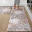 GENIMO Kitchen Mats for Floor, Kitchen Rugs Non Slip Washable Sets of 2, Waterproof Cushioned Anti Fatigue Mat, Floral Runner Rug for Laundry, Sink, Office, Home, 20"x32"+20"x48", Taupe Grey