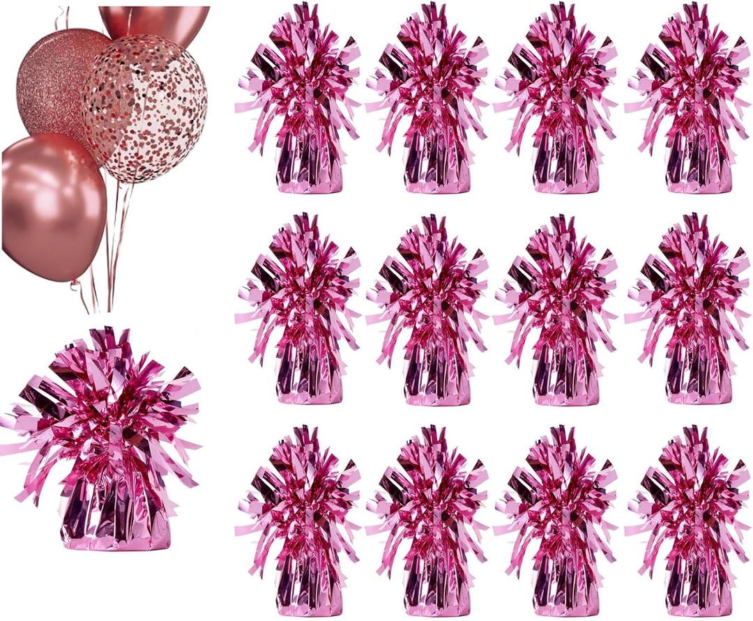 Balloon weights, 12 pieces, aluminum foil, suitable for birthday parties, gatherings, weddings, dinners and other occasions, weight 0.36lb (Pink 12pcs)