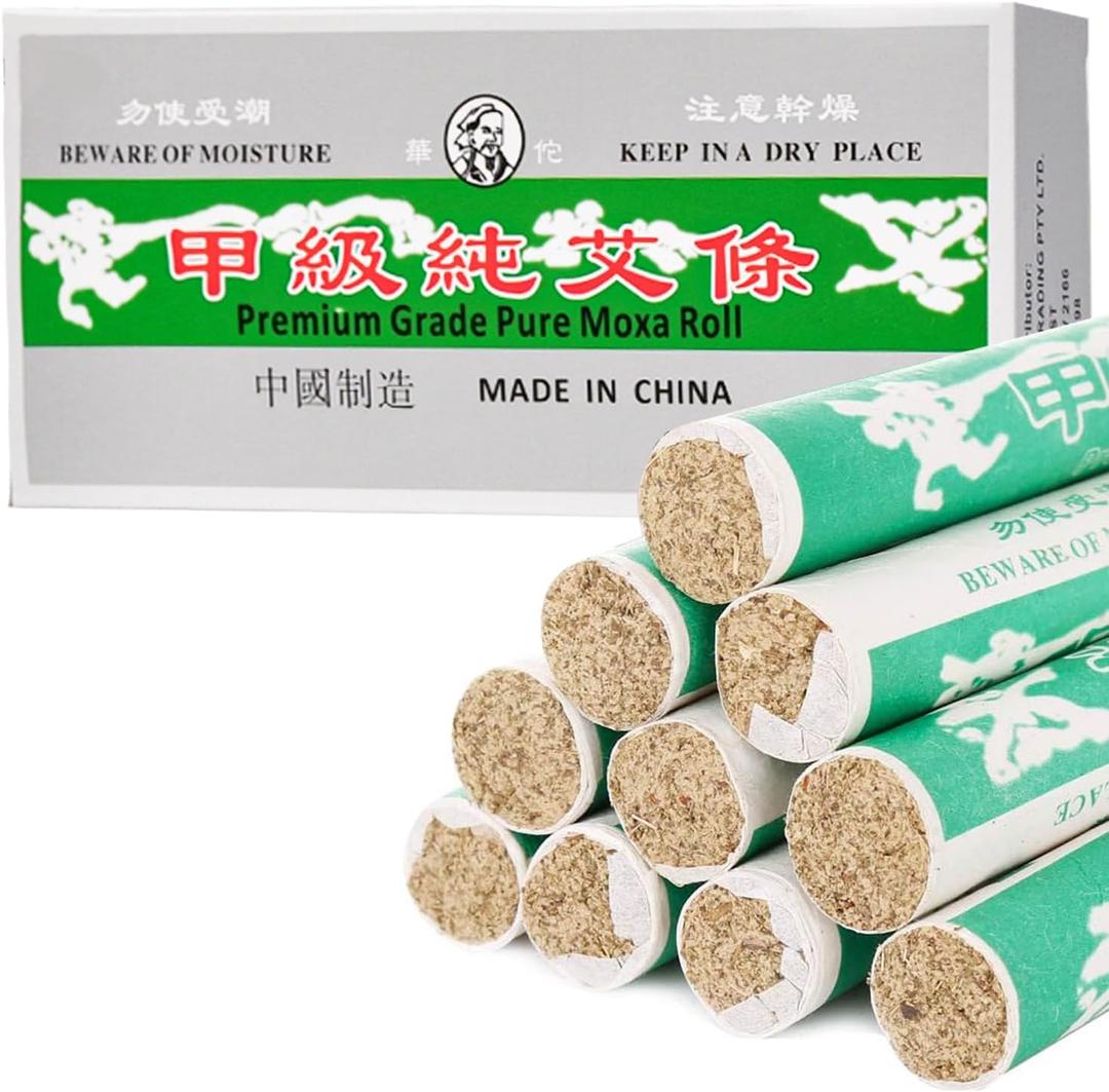 OSPNIEEK Pure Moxa Rolls, 10 Rolls Handmade Mild Moxibustion Mugwort Sticks, Natural Moxa Cones for Waist Neck Knee Back Acupoint Care, Ai Jiu