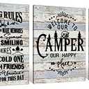 Camper Camping Rules Campsite Canvas Wall Art Prints Artwork Signs Framed for Lake House Cabin Porch Campsite Wall Decor Home Room RV Decor, 3 Pieces 11X14 inch, Friends Family Housewarming Gift