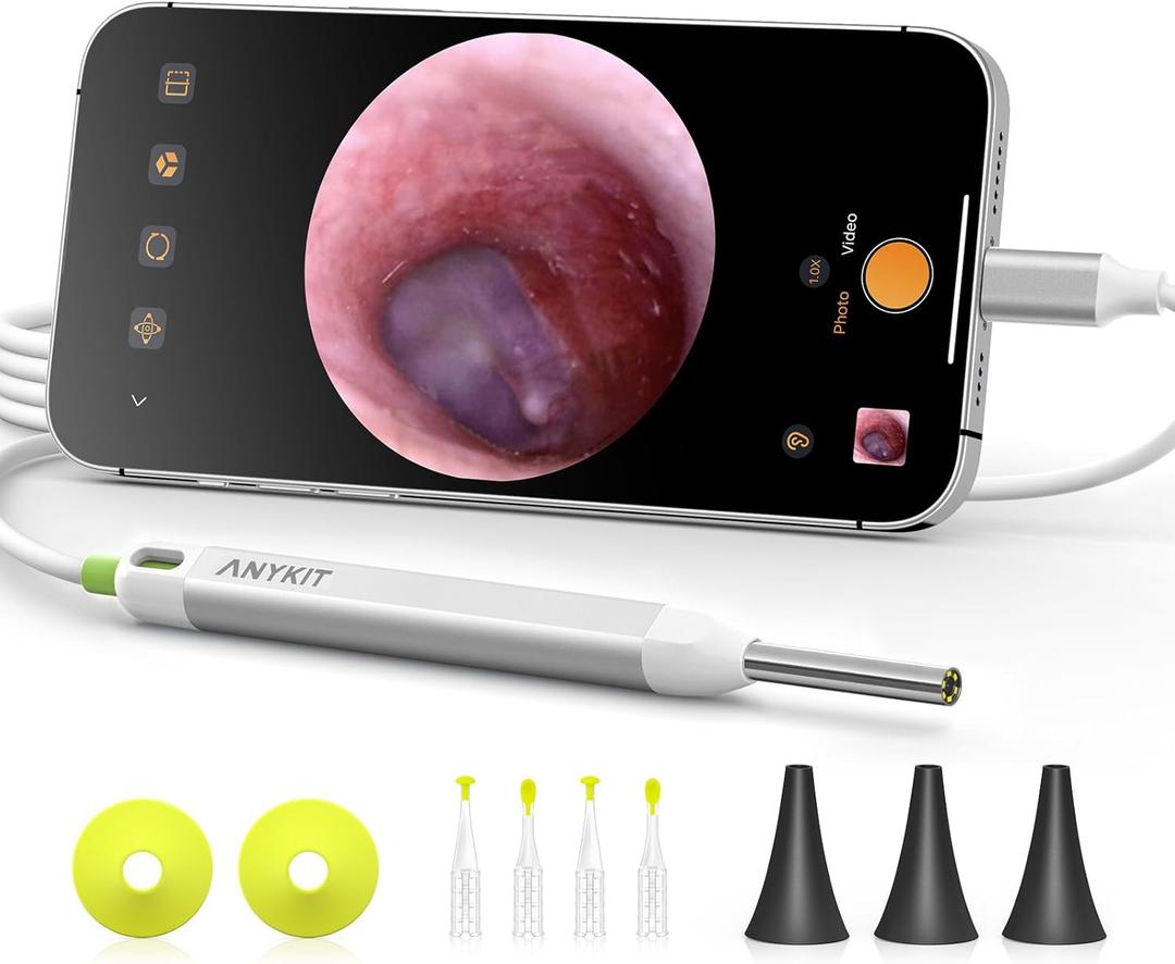 Anykit Digital Otoscope with Gyroscope, HD Ultra Clear View Ear Camera with Ear Wax Removal Tools, Video Ear Scope Otoscope with Light, Compatible with Android, iPhone 15 (Silver)