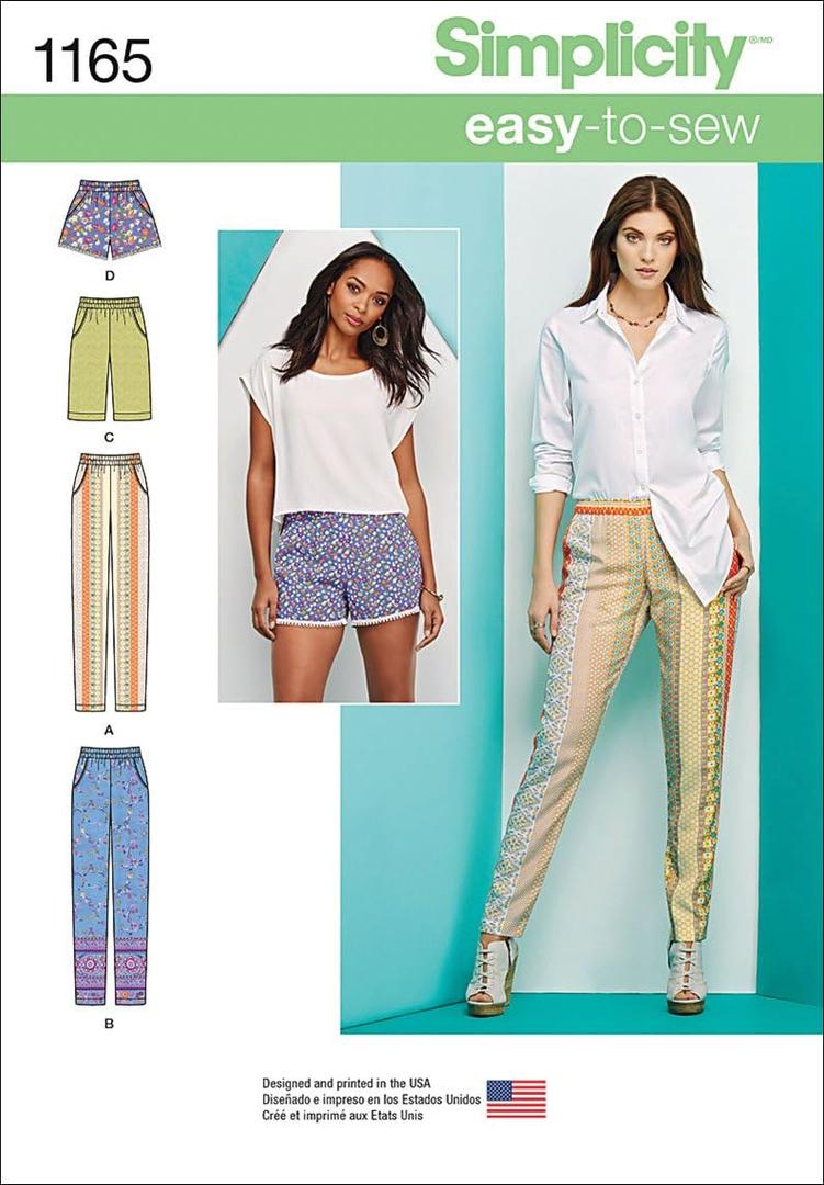 Simplicity Easy-to-Sew Pattern 1165 Misses Slim Pull-on Pants, Long, or Short Shorts Sizes 6-8-10-12-14 Simplicity Easy-to-Sew Pattern 1165 Misses Slim Pull-on Pants, Long, or Short Shorts Sizes 6-8-10-12-14
