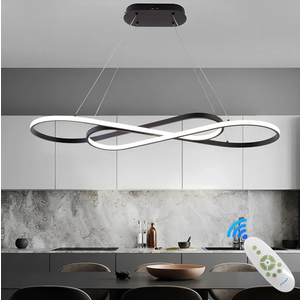 LED Chandelier,39.4inch Modern Led Pendant Light with Remote,Dimmable Black Chandelier for Dining Room,Adjustable Height 45W Aluminium Contemporary Ceiling Hanging Light Fixture for Kitchen