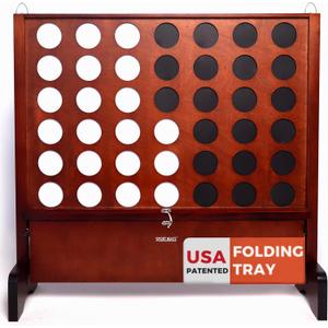 Giant Wooden 4 in a Row Connect Games with Folding Tray - Yard Outdoor Beach Games with Carrying Case - Two Styles to Play - Patented Product