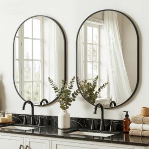 Black Oval Bathroom Mirror for Wall, 2 Pack 24"x36" Bathroom Vanity Mirror for Over Sink, Bedroom, Living Room, Entryway, Metal Frame & HD Shatterproof Glass, Wall Mounted Horizontally or Vertically