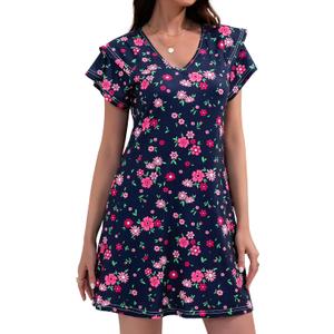 Summer Dresses for Women 2025 Beach Casual Sundress Floral V Neck A-line Dress Short Ruffle Sleeve Boho Dresses with Pockets
