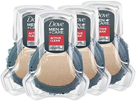 DOVE MEN + CARE Shower Tool For Stronger, Healthy-Feeling Skin Active Clean Scrubs and Exfoliates for a Deeper Clean With Body Wash, 4 Pack