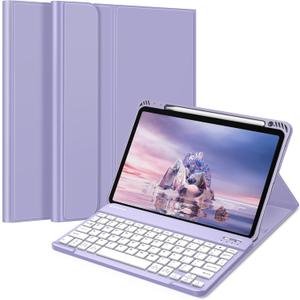 FINTIE Keyboard Case for iPad Air 11-inch M3 (2025) / M2 (2024), iPad Air 5th (2022) / 4th Generation 10.9 Inch - Soft TPU Cover w/Magnetically Detachable Bluetooth Keyboard, Lilac Purple