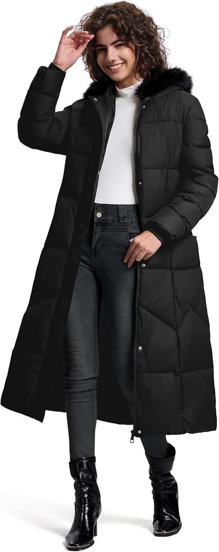 Fengbay Long Puffer Coat Women Down Jacket Parkas Waterproof Warm Long Winter Coats for Women With Hood (Black, S)