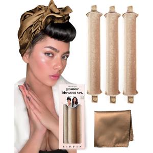Grande Heatless Curls Overnight Rods - Upgraded Directional Grip Velvet - No Heat Hair Curlers to Sleep, Jumbo Large Hair Rollers Flexible Curling Rods Set for Long Thicker Coarser Hair Blowout Look