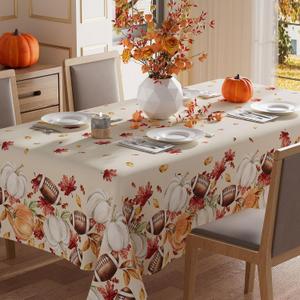 XCHI Fall Pumpkin Football Maple Leaves Tablecloth Rectangle Washable Table Covers for Home Party Decorations 60x84 Inch
