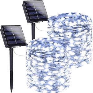 SANJICHA 2-Pack Each 72FT 200 LED Solar String Lights Outdoor, Waterproof Solar Fairy Lights Silver Wire 8 Lighting Modes Solar Twinkle Lights for Tree Garden Party Xmas Wedding Decor (Cool White)