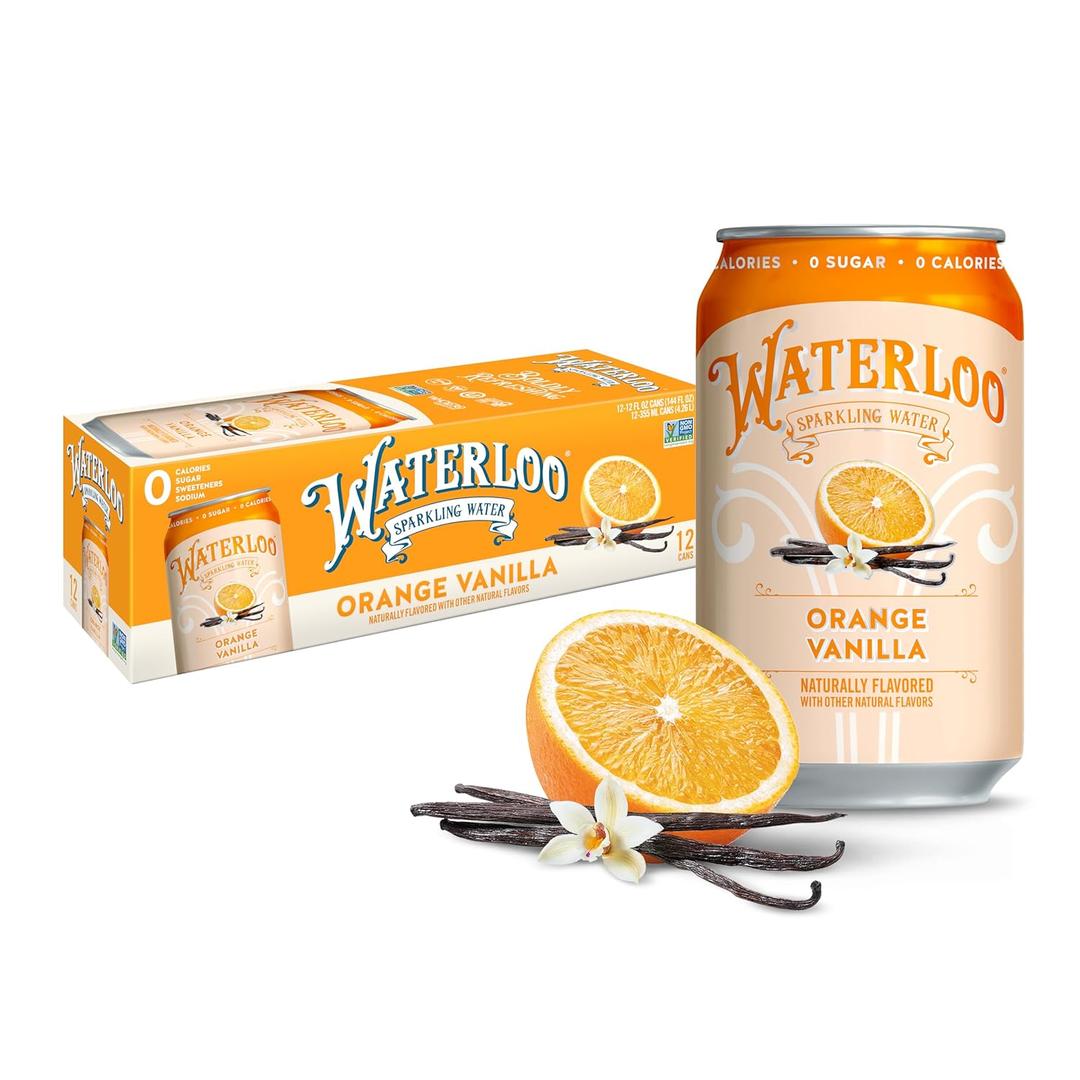 Waterloo Sparkling Water, Orange Vanilla Naturally Flavored, 12 Fl Oz Cans (Pack of 24) – Zero Calories and Zero Sugar or Sweeteners By SEP 11 2026