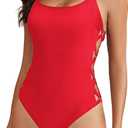 Tempt Me Women One Piece Bathing Suit Slimming Crisscross Lace Up Sexy Swimsuits (Small, Red)