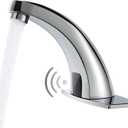 Touchless Bathroom Sink Faucet, Greenspring Automatic Faucets Bathroom Commercial Hands Free Motion Sensor Faucet Battery or Plug-in Powered with Control Box and Temperature Mixer, Chrome (4.2 Inch High Spout)