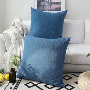 Kevin Textile Pack of 2 Decorative 2 Tone Linen Pillow Covers Cushion Cover for Chair/Sofa/Bed/Car, 24 x 24 Inches, Navy Blue