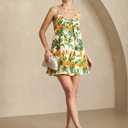 Women's Tropical Print Tie Backless V Neck Jumpsuit Sleeveless Wide Leg Short Rompers (M)