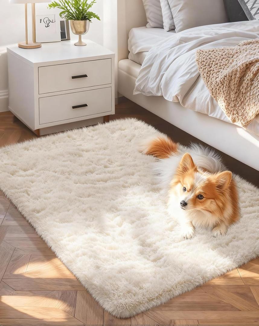 Ophanie Small Ivory Entryway Throw Rugs for Bedroom, 2x4 Mini Area Rug, Affordable Non Slip Fluffy Carpet, Fuzzy Soft Living Room Rugs, Home Decor Aesthetic, Nursery