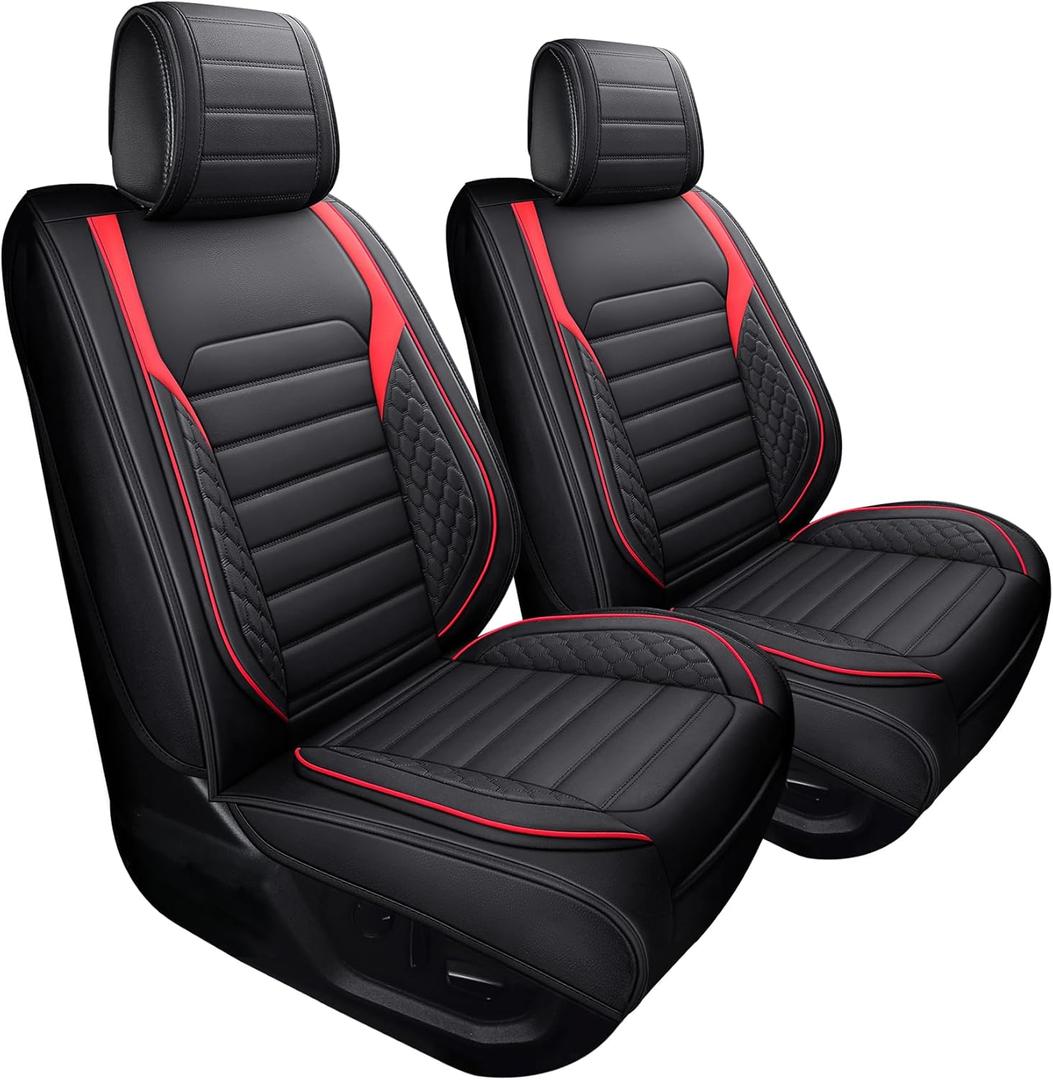 YIERTAI F150 Seat Covers Compatible with Ford F-150 for 2009-2025 F150 2017-2025 F250 F350 F450 Crew Cab Supercab Super Duty King Ranch Lariat Limited Waterproof Leather(2 PCS Front/Black-Red)
