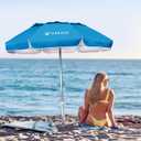 AMMSUN 6ft Folded Portable Travel Beach Umbrella with Sand Anchor Tilt Air vent UPF 50+UV Protection Fit In Suitcase Compact Foldable Telescopic umbrellas for Patio Garden Beach Pool Sky Blue