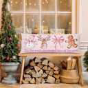 Coquette Pink Snowman Gingerbread Body Pillow Cover 20x54 Inches,It's The Most Wonderful Time of The Year,Preppy Pink and White Bow Xmas Decorative Long Hug Pillow Covers for Couch Bed