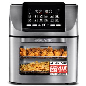 Gourmia Air Fryer - 14 Qt All-in-One Rotisserie Oven with Digital Display, 12 Presets, Roast, Bake, Broil, Dehydrate, Dishwasher Safe Accessories, Stainless Steel, Large