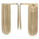 BARSDAR Straight Wrap Ponytail Extension - 18 Inch Long Straight Wrap Around Ponytail for Women - Synthetic Blonde Clip in Ponytail Hair Extensions Hairpieces Daily - Light Ash Blonde Mixed