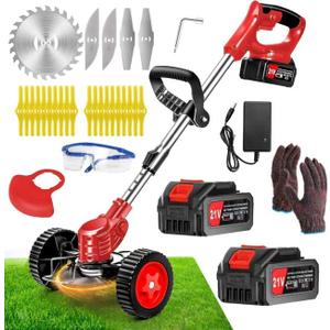 Cordless Weed Wacker, Electric Grass Trimmer 21V 4.0Ah Battery Powered Weed Trimmer, 3 in 1 Stringless Lightweight Brush Cutter/Edger/Mower with 4 Types Blade & Wheels for Garden and Yard Lawn