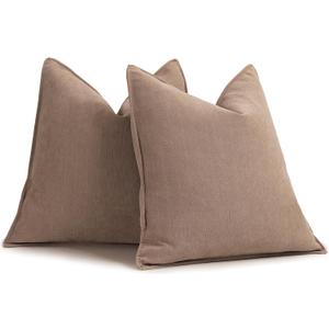 ZWJD Khaki Pillow Covers 18x18 Set of 2 Chenille Throw Pillow Covers with Elegant Design Soft and Luxurious Decorative Throw Pillows for Couch, Bed, and Home Decor