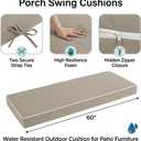 60 Inches Outdoor Bench Swing Cushions,Large 3 Seater Water Resistance Foam Cushion for Patio Porch Furniture