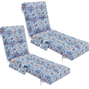 Kigley Outdoor 2 Pcs Chaise Lounge Cushions with Side Pocket 76x22x6 Thick Tufted Waterproof Patio Pool Lounge Chair Replacement Cushion Navy Blue Retro Fade Resistant for Furniture Lawn