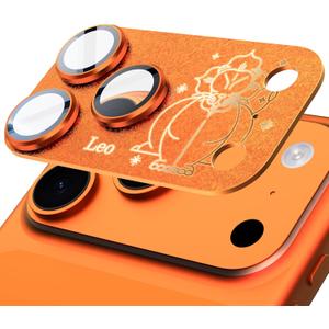 Compatible for iPhone 17 Pro Camera Lens Protector, Leo Pattern, Drop Protection, Anti Scratch Full-Coverage, AR 360-Degree Protection, Camera Transmfttance HD, Easy Installation, Orange