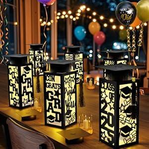 6 Pcs Graduation Table Centerpieces Boxes Class of 2025 Graduation Paper Lanterns Boxes with LED Hollow Out Black for Congrats Grad School College Table Decorations Grad Party Photo Props
