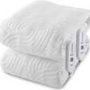 Queen Size Heated Mattress Pad -Bed Heating Pad with Deep Pocket,Dual Controller Electric Bed Warmer with Auto Shut Off & 5 Heat Settings 14.3ft Long Cord| Machine Washable (60x80 Inch) (White)