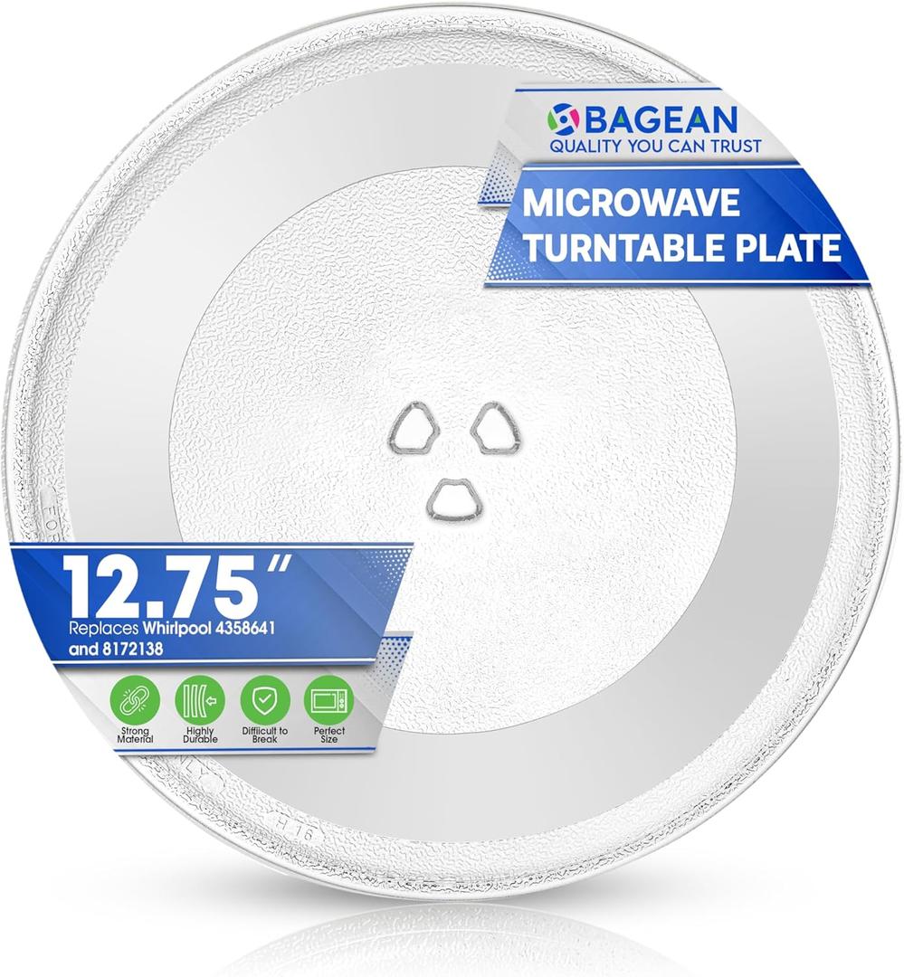 Microwave Plate Replacement 12-3/4” for 4358641 8172138 R9800455 Whirlpool Microwave Glass Plate - Rotating Glass Microwave Turntable Plate Oven Spinning Dish Tray For Better Reheating and Cooking