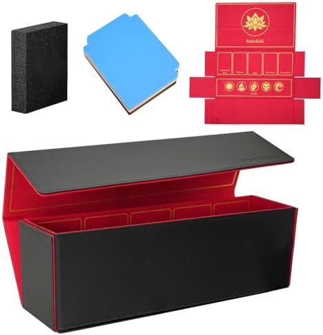 Hipoocok 2 in 1 Card Deck Box for Trading Cards, Unfolded MTG Commander Card Can be Used as a Playmat, Leather Magnetic Storage Box Holds 800+ Single Sleeved Cards, Fits for TCG CCG Magic (Pack 2)