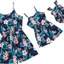 PATPAT Matching Floral Print Sleeveless Jumpsuit for Mom and Daughter Summer Vacation Outfit (L, Navy Flower)