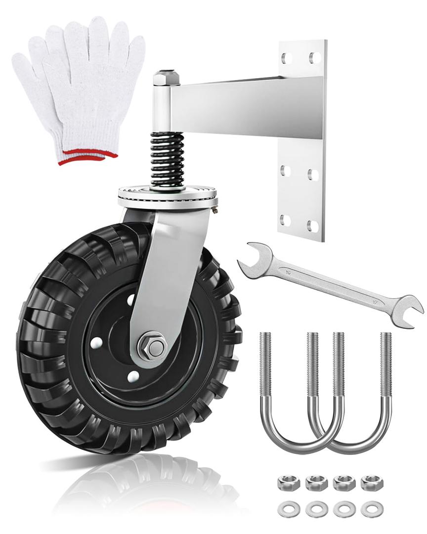 8 Inch Gate Wheel, Heavy Duty 600LB Capacity for Metal Tube Gate, Spring-Loaded Gate Caster Wheel with 360 Rotation, Easy Install with Screws & Wrench 1 Pack Black