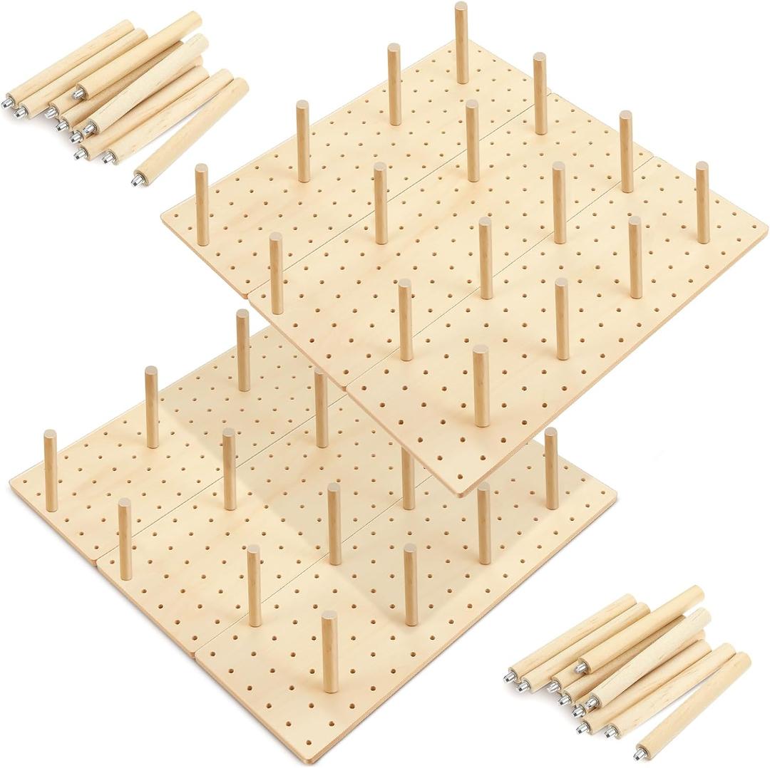 Kigley 6 Pcs Wood Pegboard Drawer Organizer with 48 Pegs Wood Peg Board System Peg Drawer Organizers for Kitchen Dishes Plate Pegboard Food Containers(17x5.91, Wood)