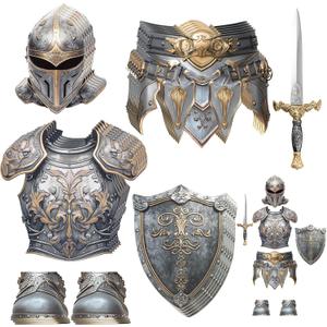 12 Sets Medieval Knight Armor Costume Craft Kit Knight Party Decorations Paper Helmets Armor Toy Swords Shield Costume Favor Gift for Halloween Medieval Dress up Activity Party Favor Decoration
