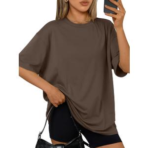 Trendy Queen Womens Oversized Summer T-Shirts Plus Size Short Sleeves Workout Tops (3X-Large, Coffeebrown)