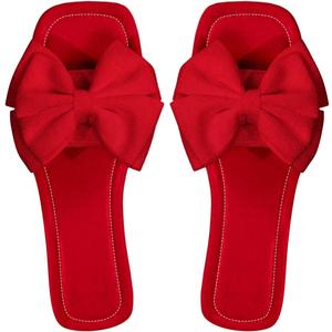 Verdusa Women's Bowknot Flat Sandals Summer Open Toe Slide Slip On Sandals (10.5, Red)
