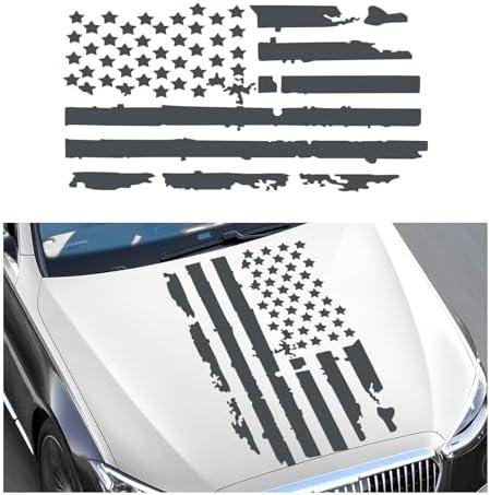 Pack of 3, Wevdn Distressed American Flag Sticker, 16.9" × 30.7" Waterproof Patriotic Old Glory Military Grunge Sticker, Universal Car Door Wall Window Windshield Decoration Sticker (Gray)