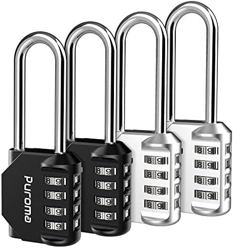 Puroma 4 Pack 2.6 Inch Long Shackle Combination Lock 4 Digit Outdoor Waterproof Padlock for School Gym Locker, Sports Locker, Fence, Gate, Toolbox, Case, Hasp Storage (Silver & Black)