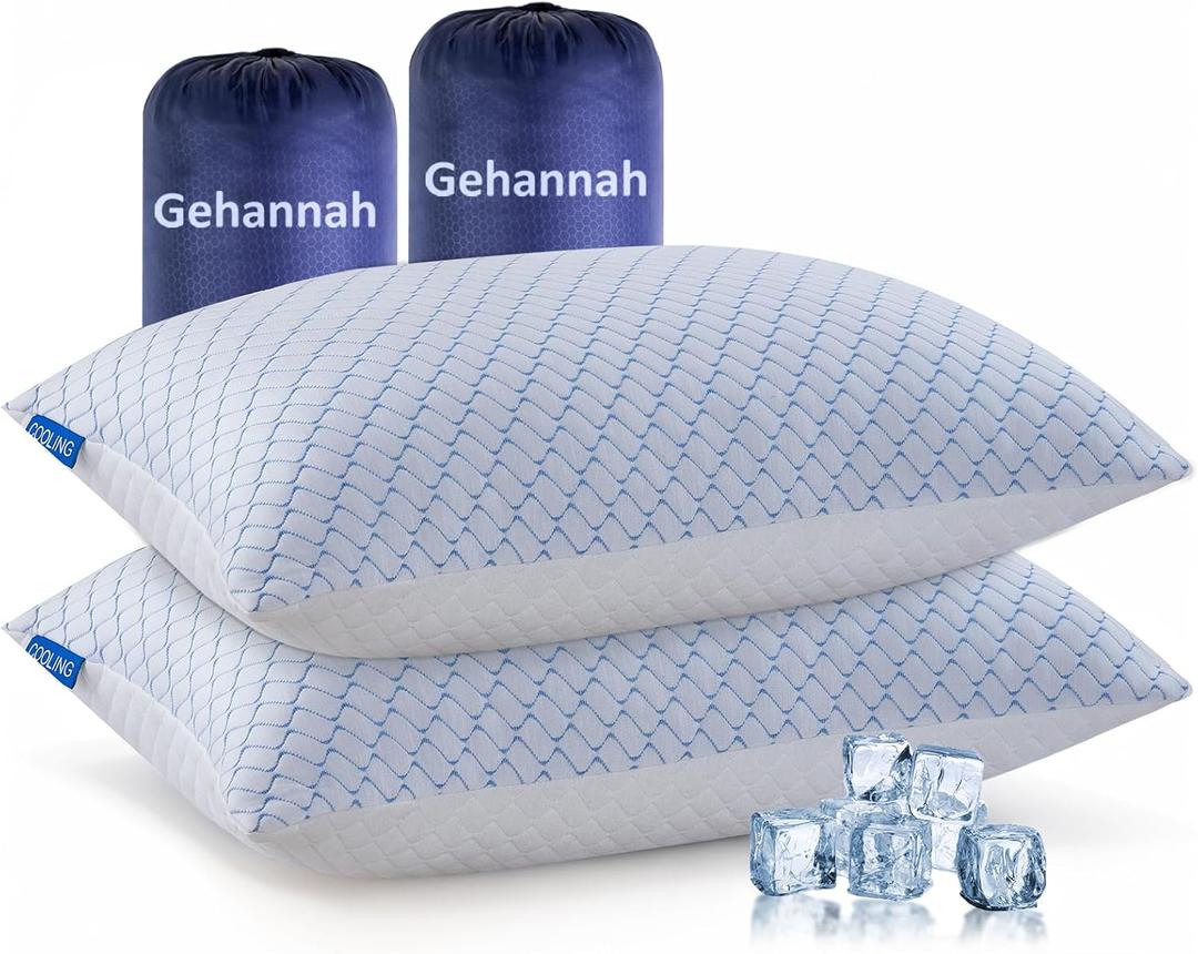 Gehannah Travel Pillow - Large 2 Pack Compressible Camping Pillow for Sleeping - Shredded Memory Foam with 2 Storage Bags - Supportive for Adults, Kids, Outdoor, Backpacking, Hiking Gear (Blue White)