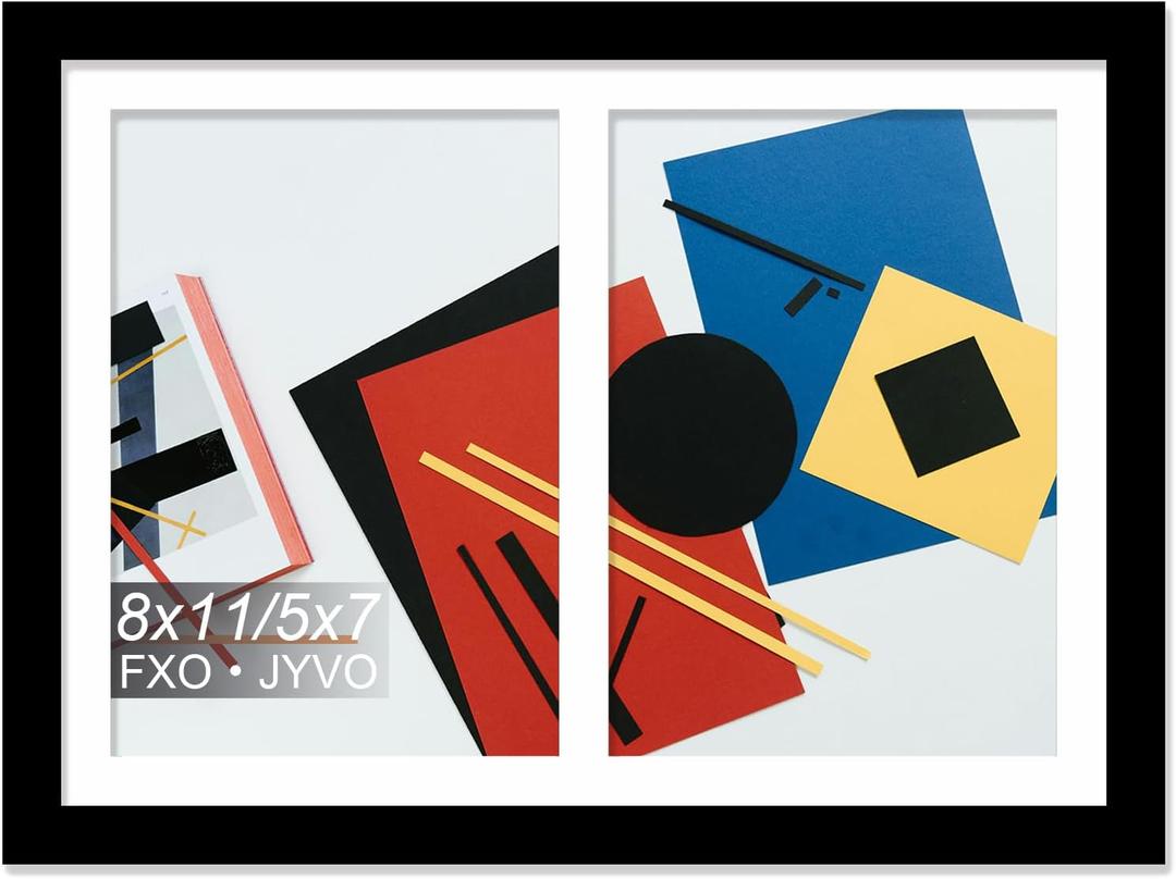 Fxojyvo 5x7 Picture Frame Collage, Display 2 5x7 Picture Collage or 8x11 Photo Only Without Mat, Light Weight and High Transparent Frame for Wall - 1 Pack/Black/2-Openings