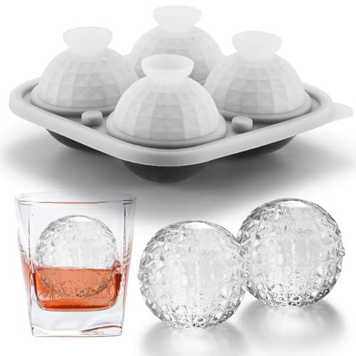 Nax Caki 3D Ball Crystal Ice Cube Tray, Large Ball Silicone Fun Shapes Whiskey Ice Mold with Funnel for Cocktails, Bourbon,Brandy, Whiskey Gifts for Men Black