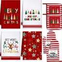 Leinuosen 8 Pcs Christmas Kitchen Decoration Set Christmas Tree Kitchen Towels Oven Mitts and Pot Holders Red Black Buffalo Plaid Dish Towels Oven Mitts Accessories for Baking Cooking(Colorful,Star)